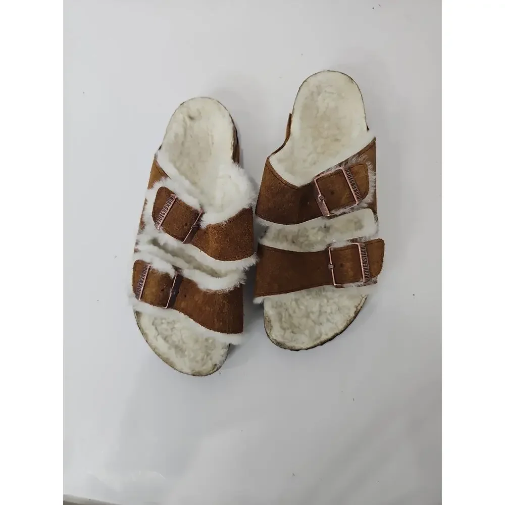Birkenstock Arizona Shearling Suede Buckle Sandals Size 38/ 7